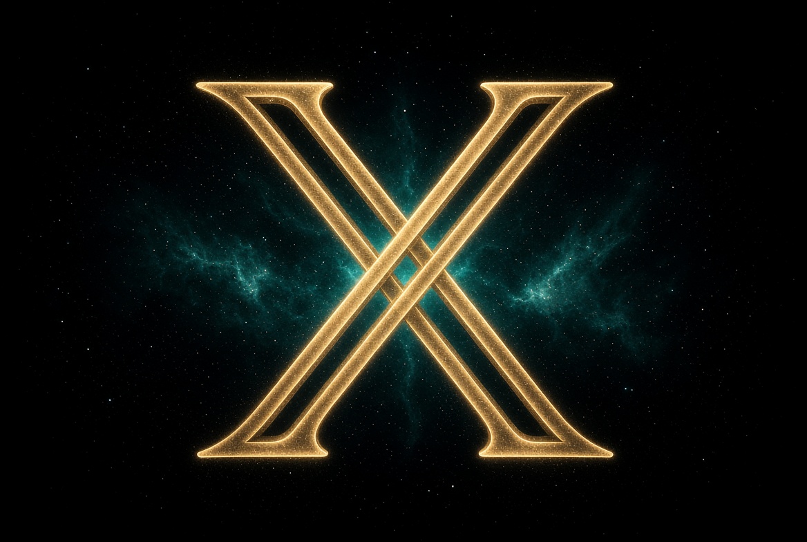 𝕏 · the 24th letter, champagne gold on teal night