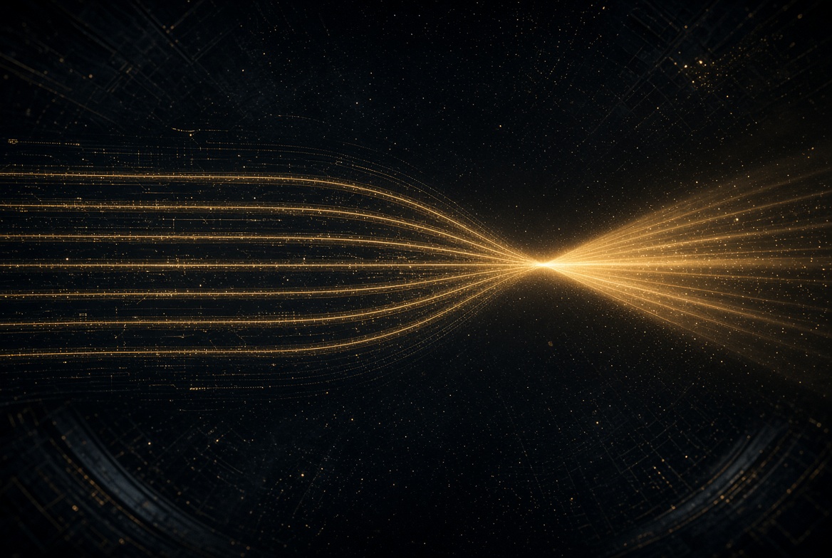 Seven golden cascade streams under a night field · Seven Flows