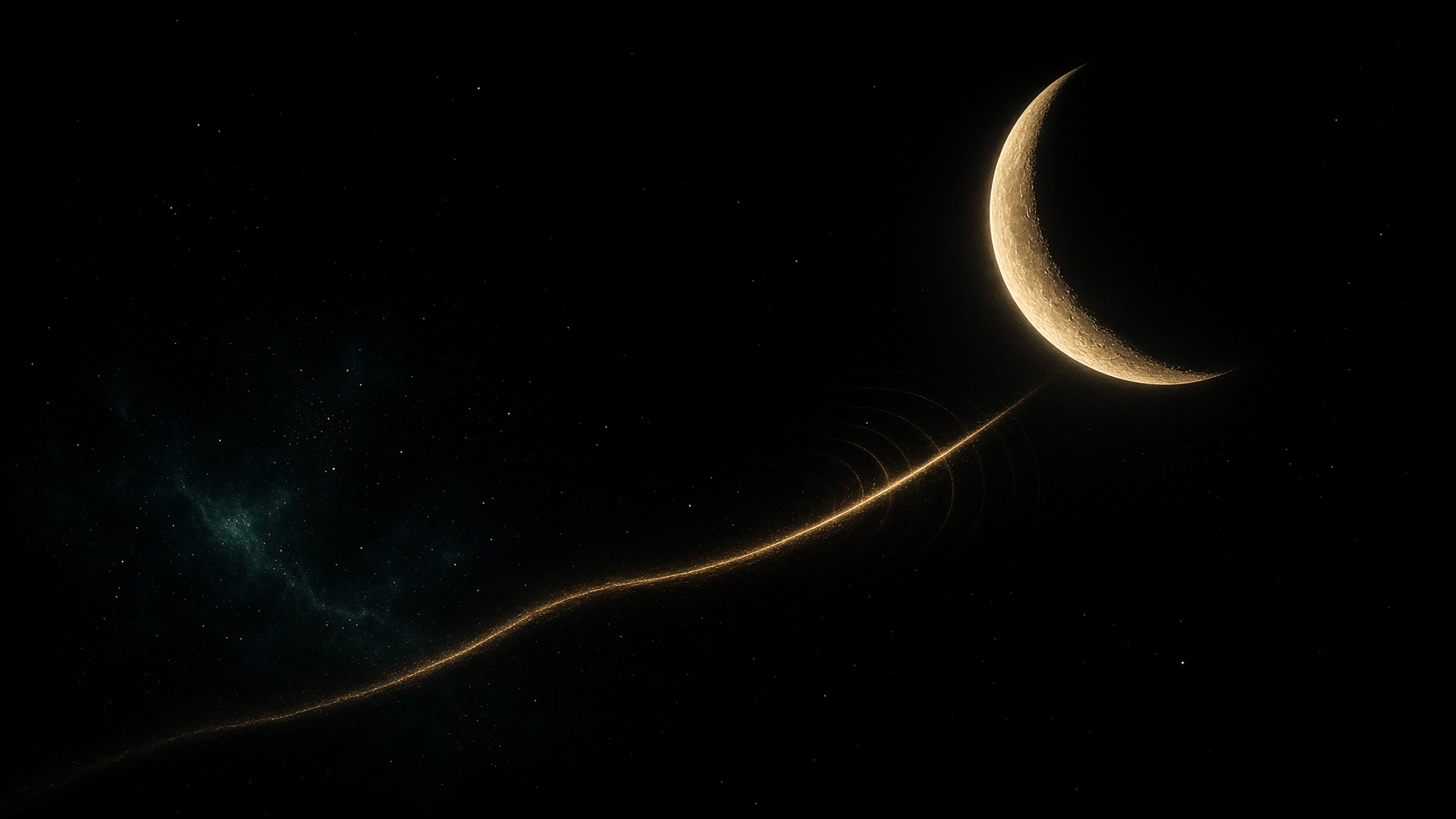 A champagne crescent. One gold breath of sound. The look, then the now.