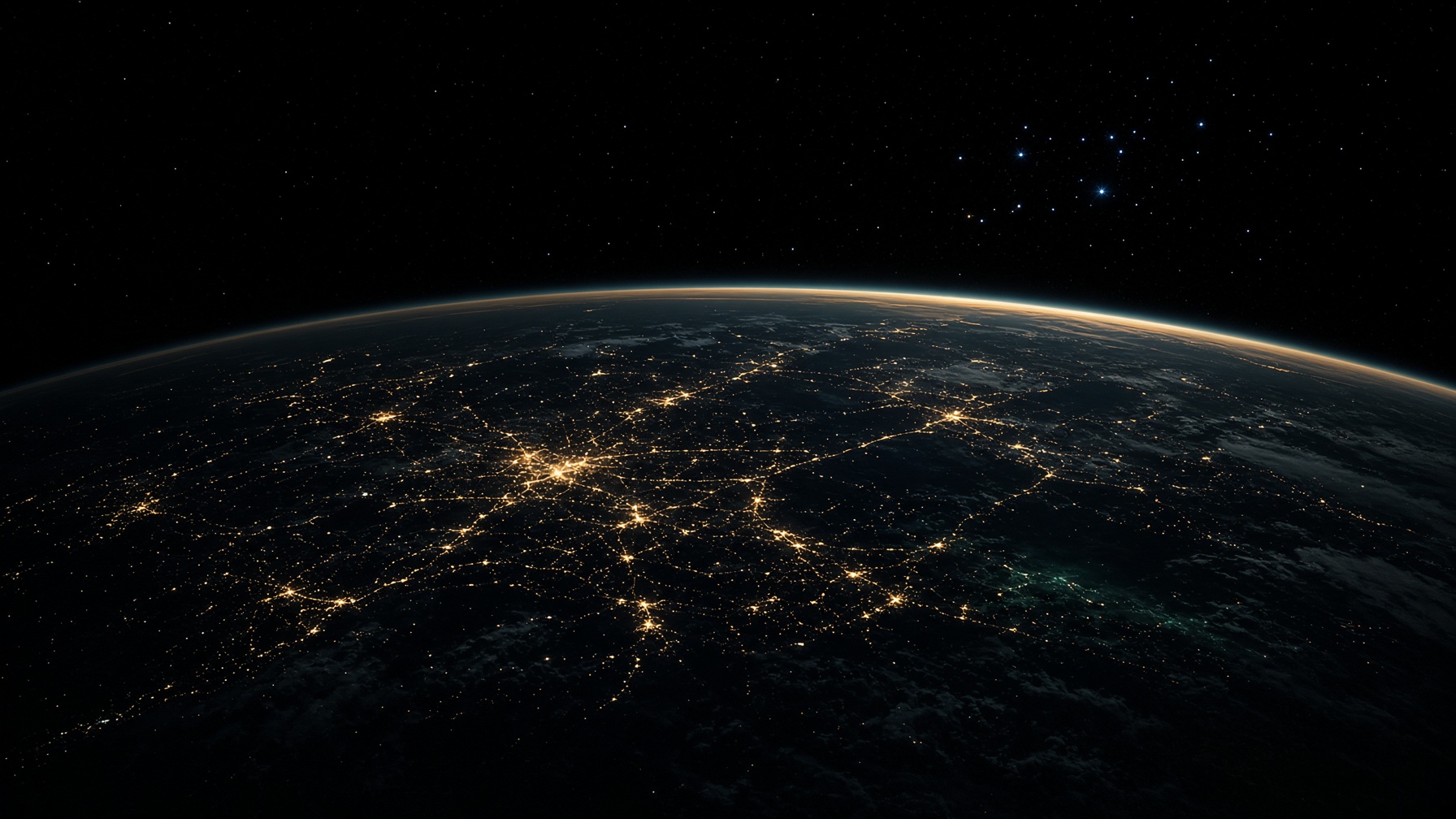 Night Earth from orbit · city lights as a living web · For the Love of Humanity