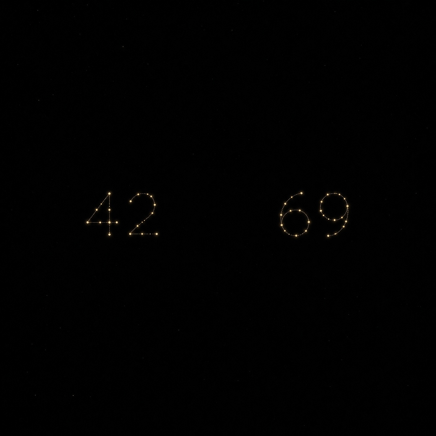 42 and 69 as two lamps in a quiet night square.