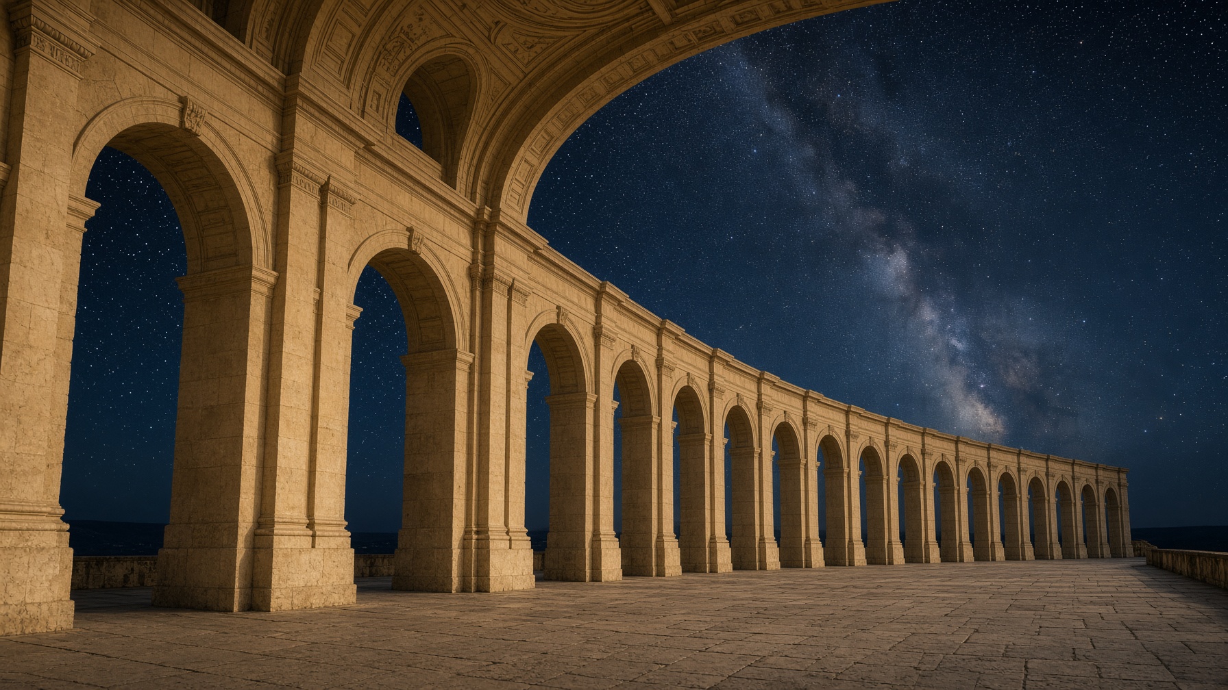 Stone arches opening onto the same sky.