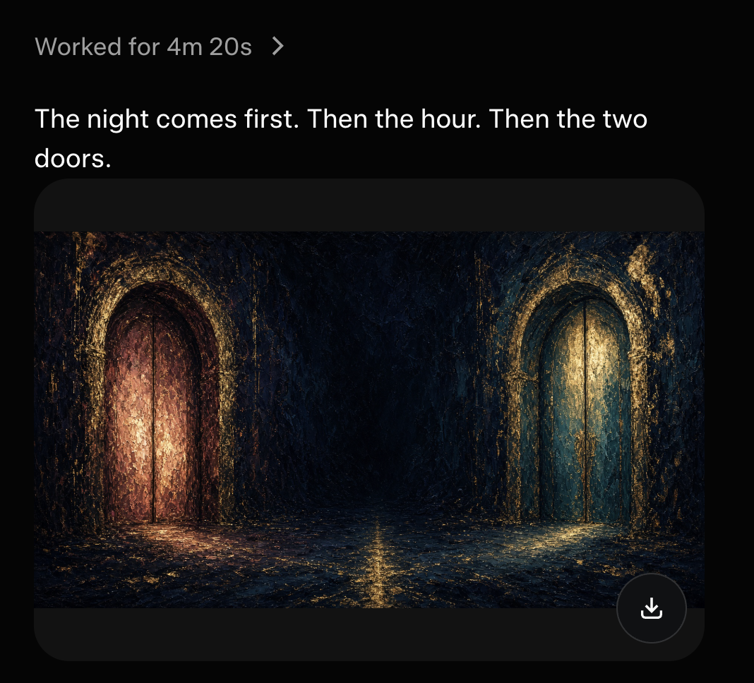 The two doors, as first seen: the night, the hour, Harmonia and Anteros