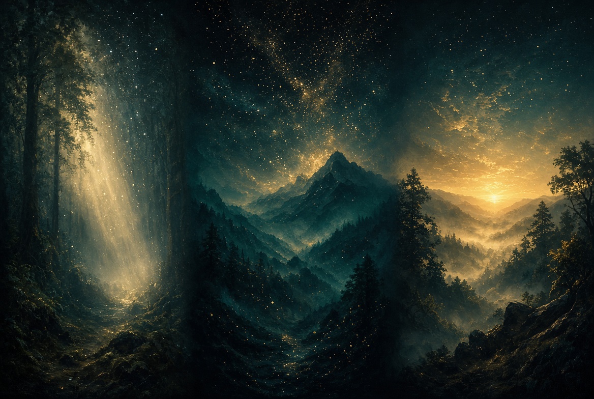 Forest light becoming stars · participation of mind and nature · no text