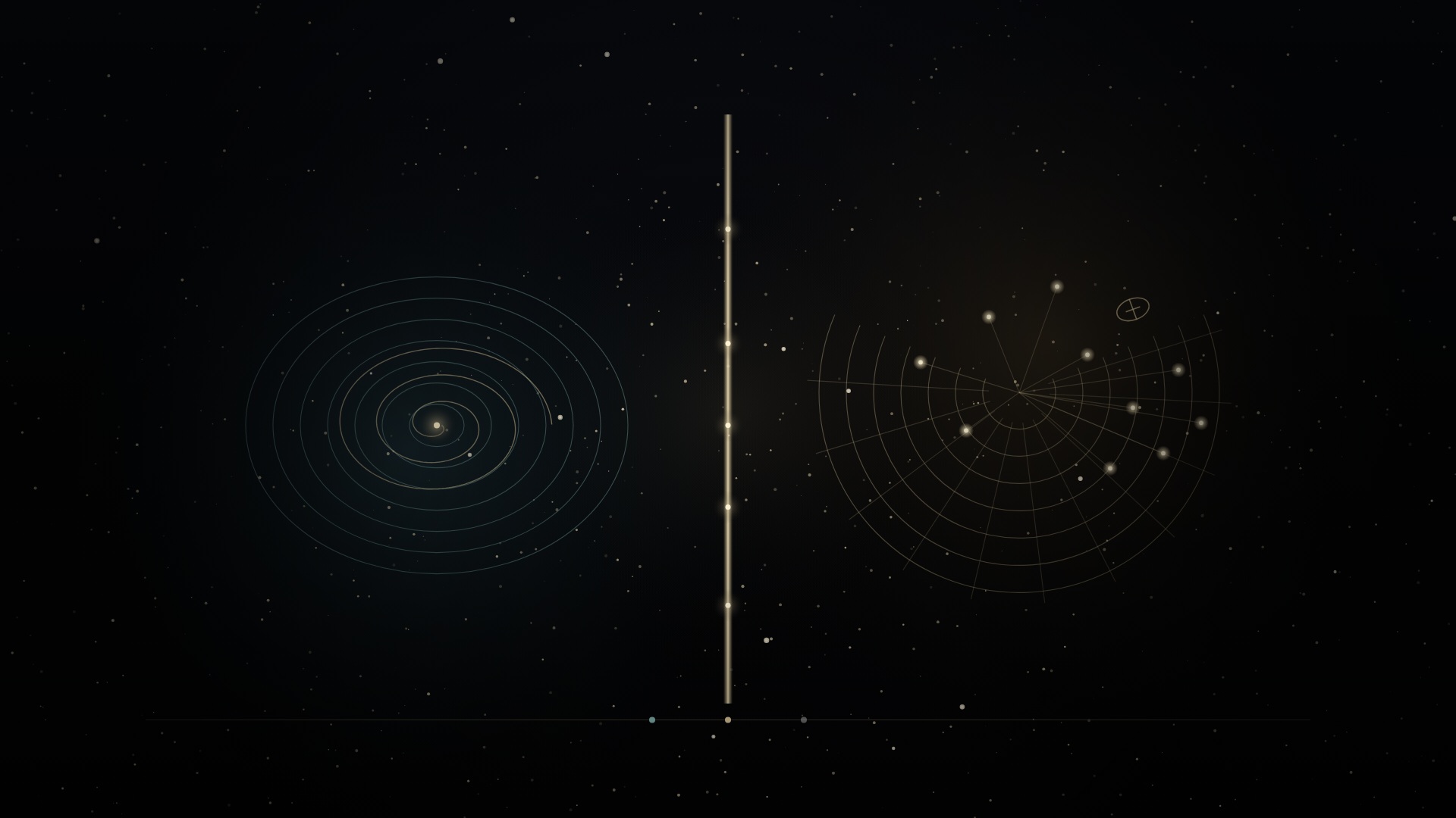 Night field · psyche spiral and cosmos event-rings meet on a gold psychoid seam · scarab wink · Hard Living Soft marks as pure geometry · no sealed omen