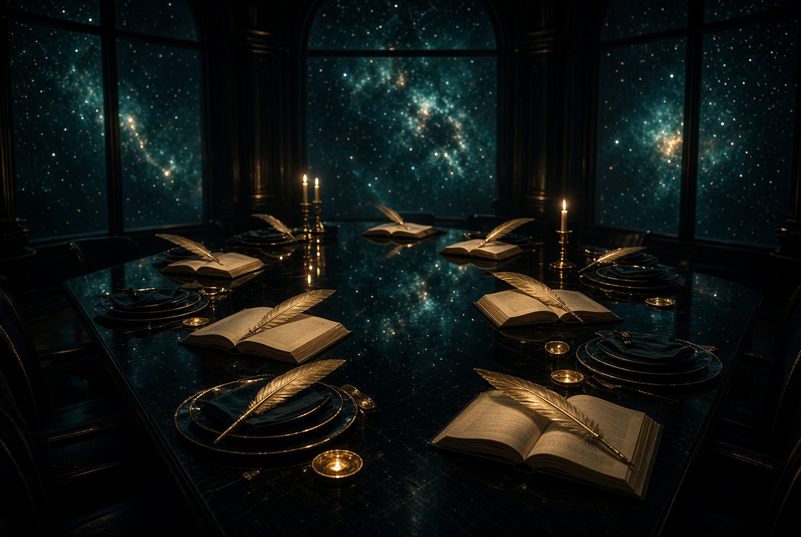 Two chairs in a night room · a conversation left open