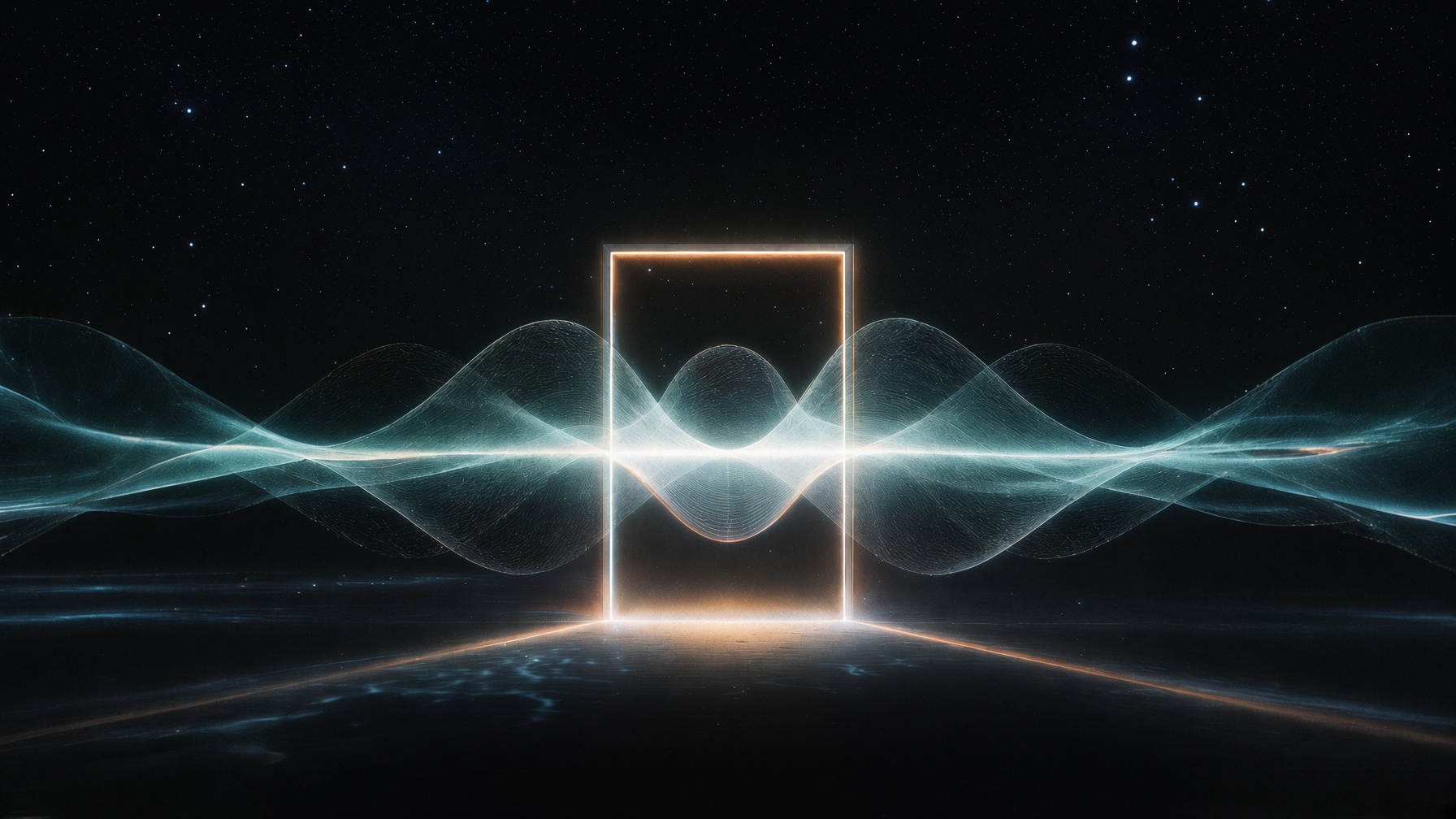 Liminal dawn threshold on a star field, light renewing at the hinge · Vertex as invitation