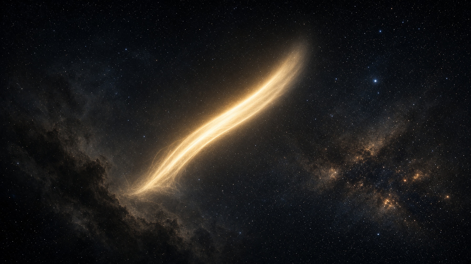 A horn of stellar light against a dark galactic field. Mythopoesis.