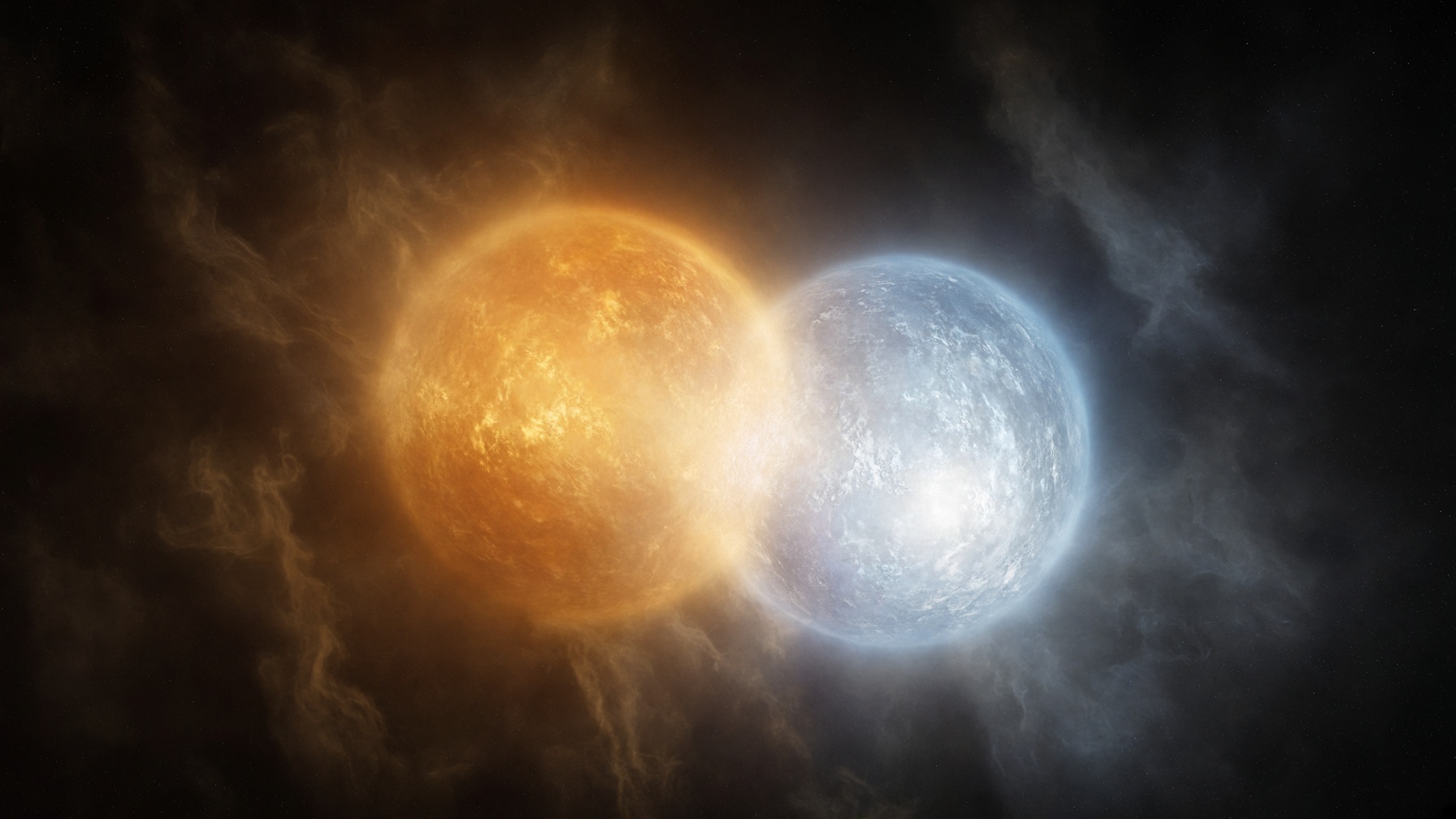 An orange giant and a blue-white companion filling one field. Mythopoesis, not a catalog.