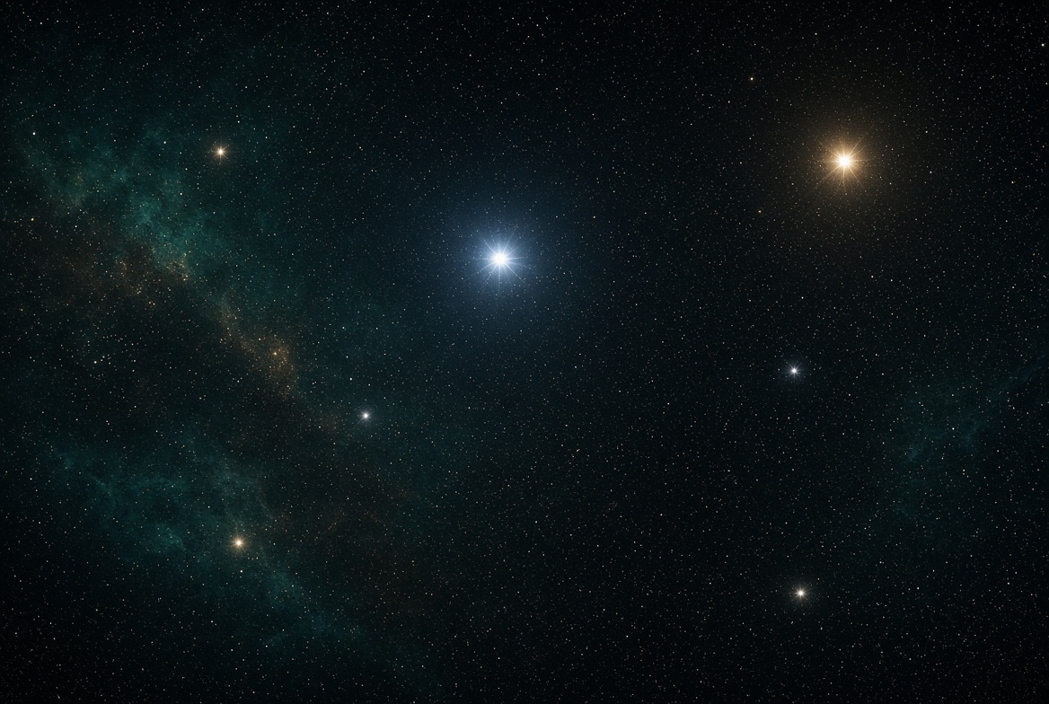 Deep night sky with seven bright stars of varying magnitude on a teal-rich milky field · no text