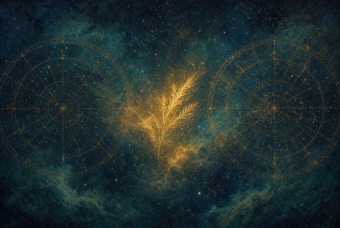 Painterly night · two instruments · one shared sky · no labels