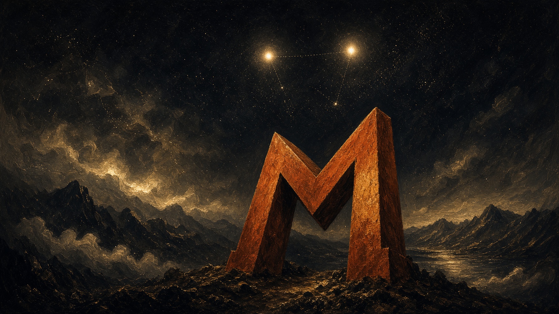 Painterly night. An orange-red M giant at Gemini's posterior foot.